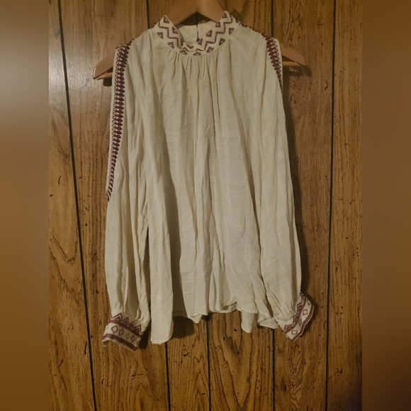 MAEVE / ANTHROPOLOGIE Magda Open-Shoulder Embroidered Blouse - Small - Picture 3 of 8